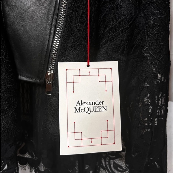 Alexander McQueen Zip Front Embroidered Peplum Leather Moto Jacket, Black, IT38 - Picture 10 of 12